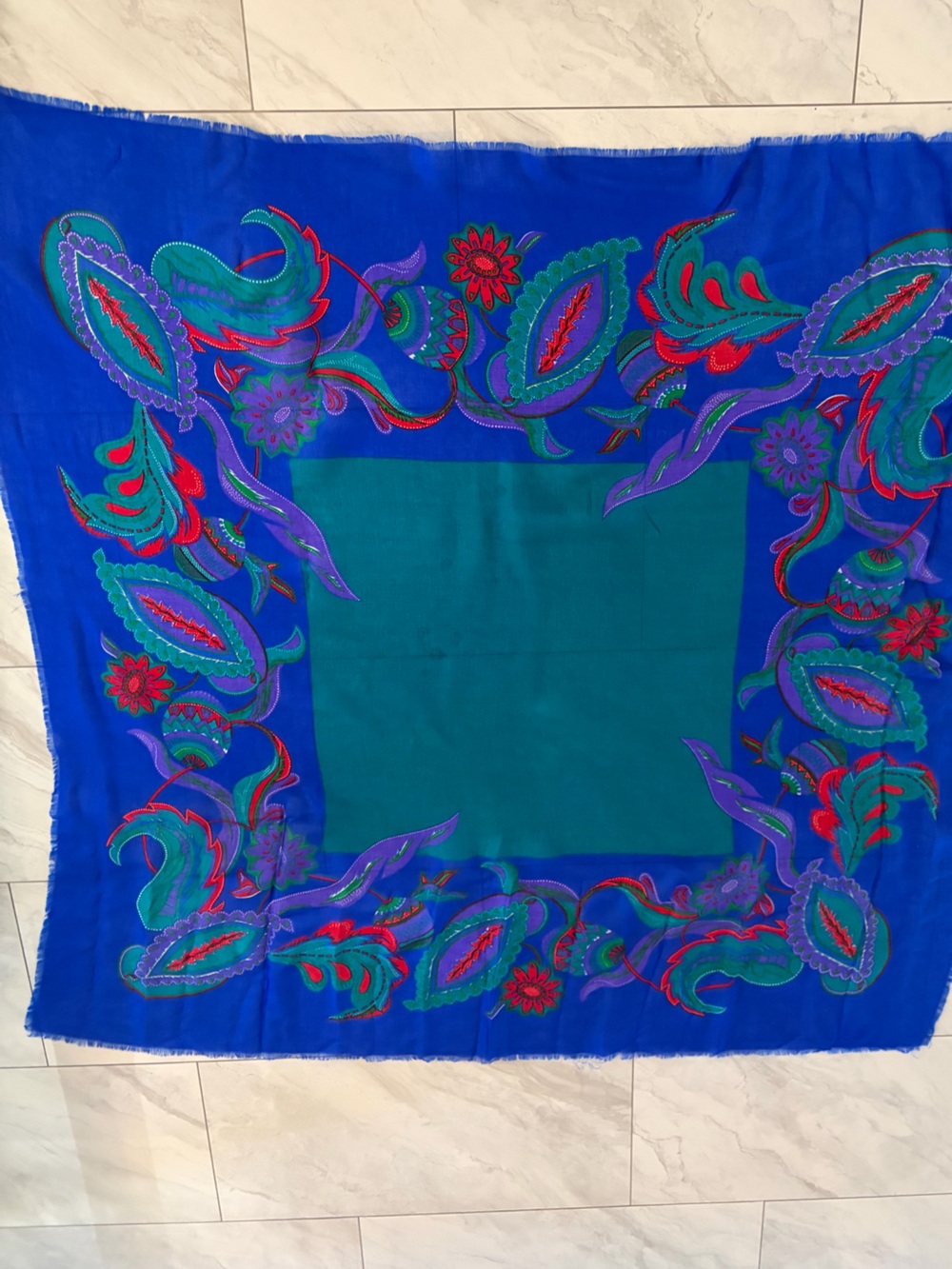 Women’s Bright Blue Floral Paisley Scarf - Unbranded